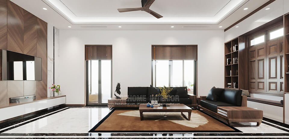 Gợi ý mẫu phòng khách hiện đại đẹp bằng gỗ óc chó cho bạn và gia đình Thiết kế phòng khách biệt thự