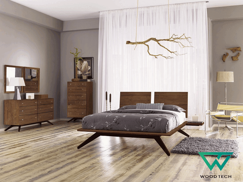 Mẫu giường gỗ óc chó đẹp với thiết kế độc đáo tuy đơn giản những tinh tế