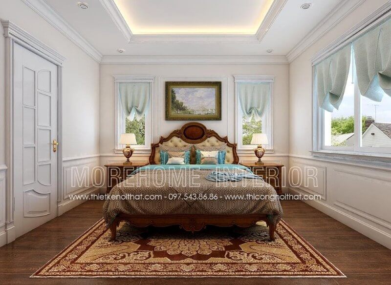 Mẫu giường ngủ biệt thự gỗ óc chó phong cách tân cổ điển, từng đường nét chạm trổ tinh xảo mang đến cho gia chủ một không gian sống ấn tượng và sang trọng hơn cả