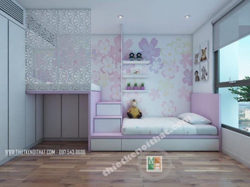 .
Các vật dụng đơn giản trong căn phòng cùng với các màu sắc hoạt họa độc đáo của giấy dán tường sẽ làm cho con bạn cảm thấy thích thú hơn.